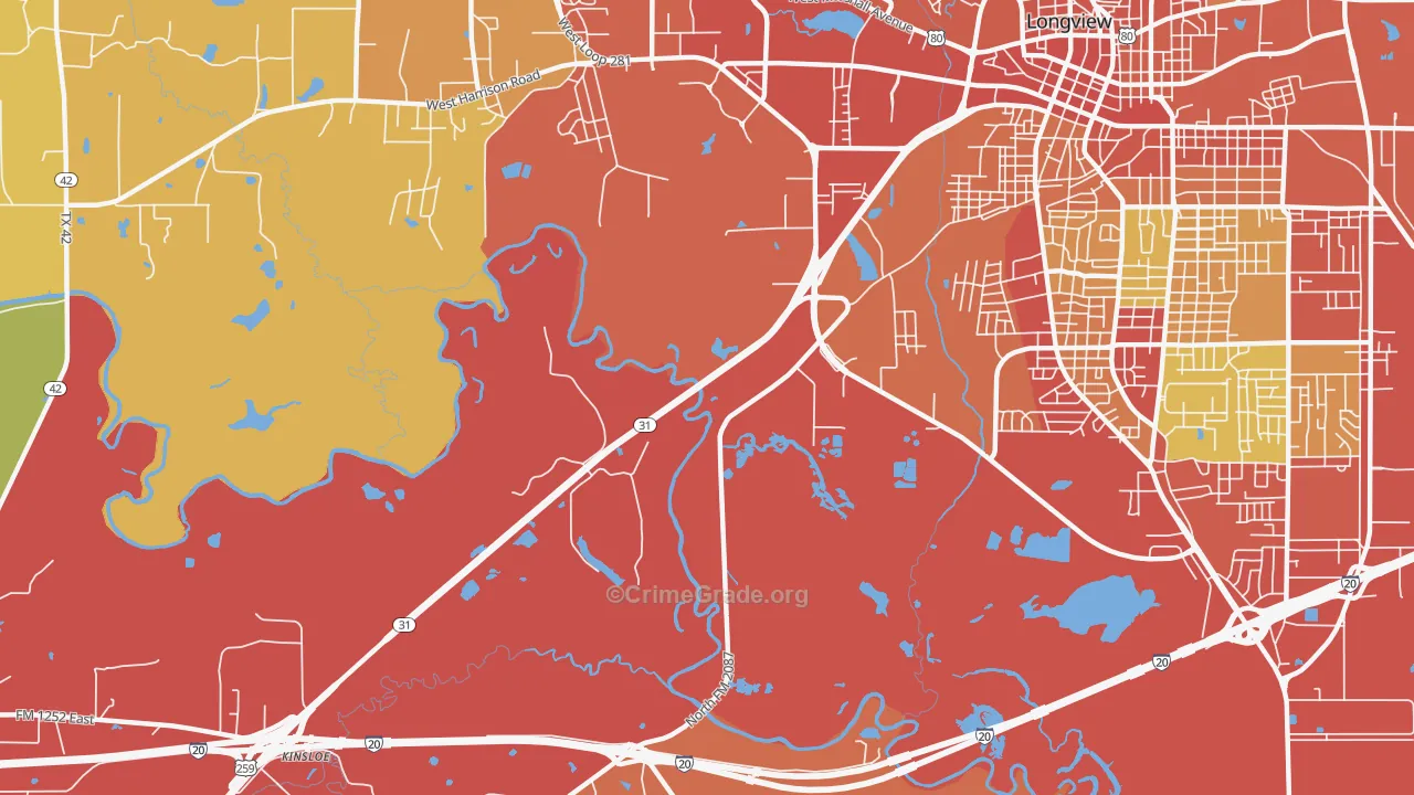 Greggton, TX Map of Assault Rates