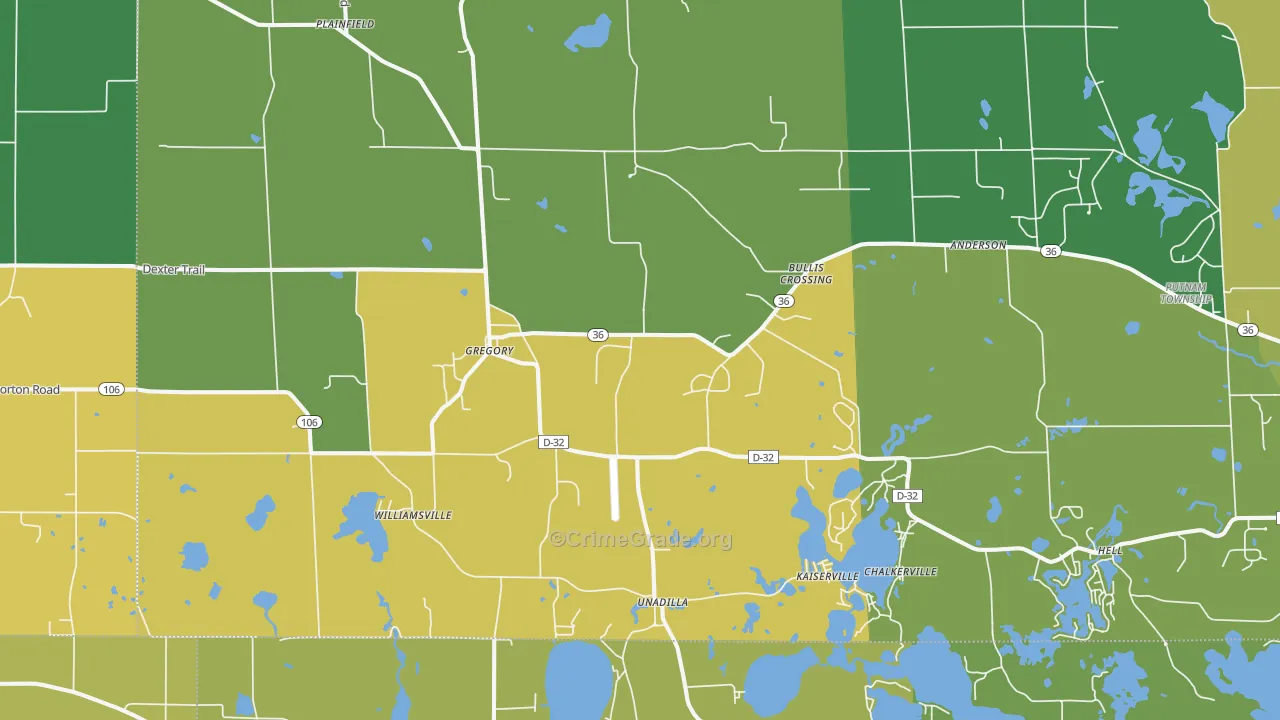 Gregory, MI Map of Assault Rates