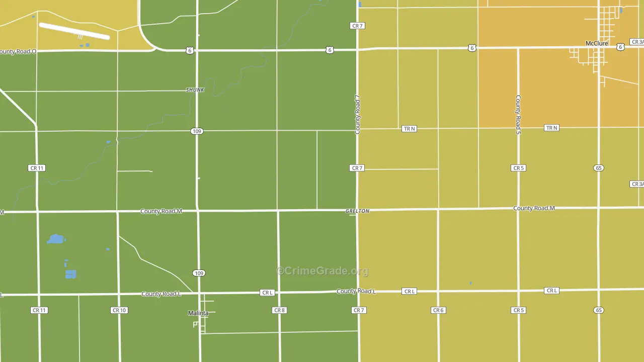 Grelton, OH Map of Assault Rates