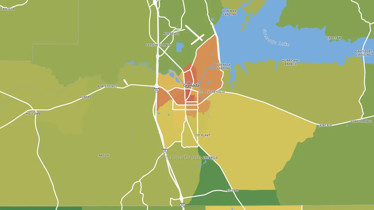 Grenada, MS Map of Assault Rates