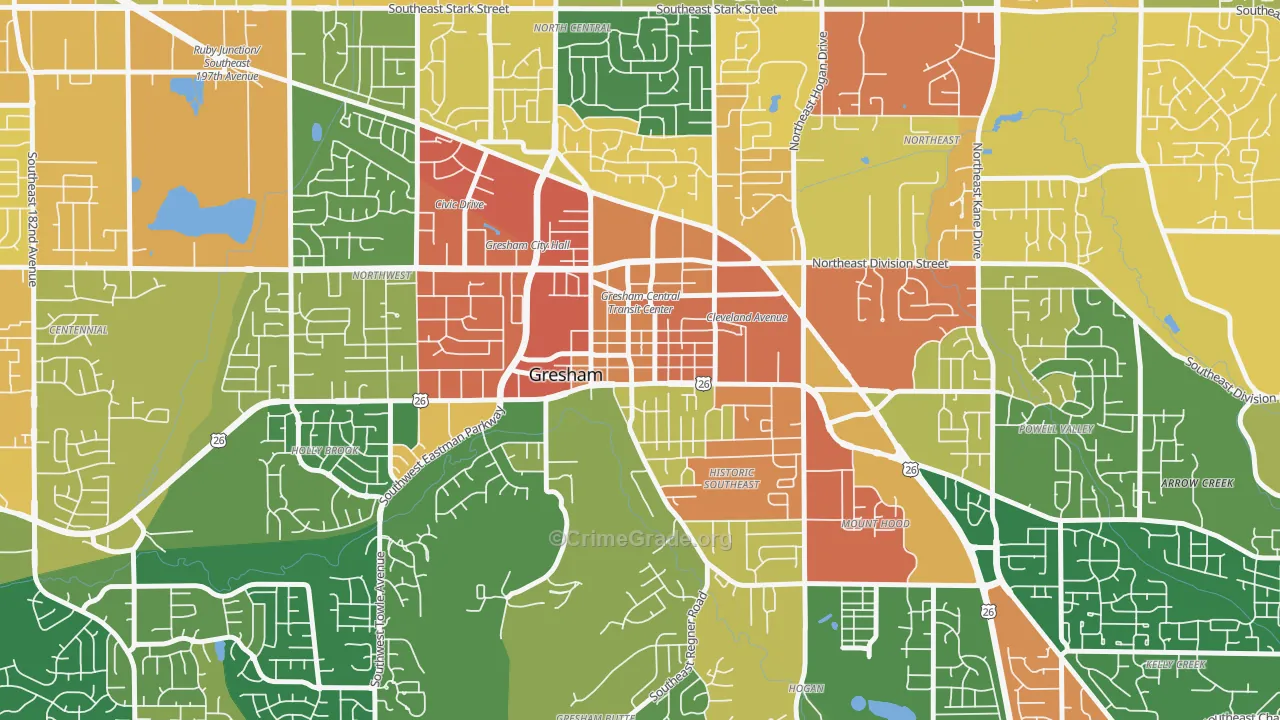 Gresham-City Central, Gresham, OR Map of Assault Rates