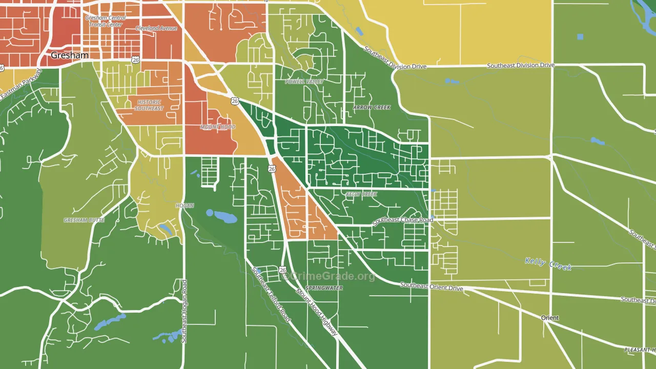 Gresham-Kelly Creek, Gresham, OR Map of Assault Rates