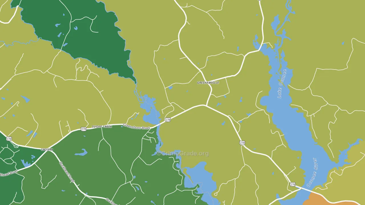 Greshamville, GA Map of Assault Rates