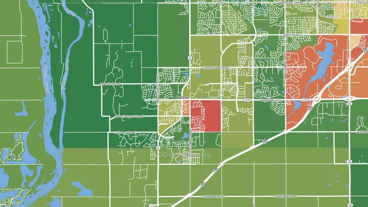 Gretna, NE Map of Assault Rates