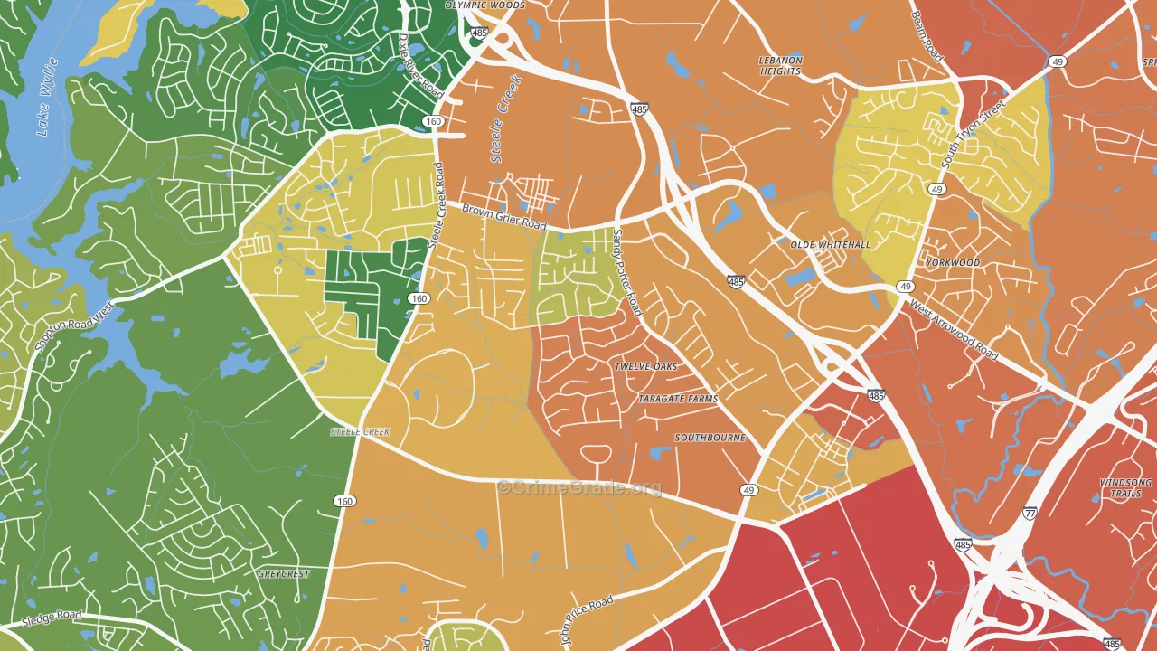 Griers Fork, Charlotte, NC Map of Assault Rates