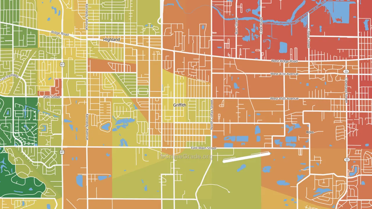 Griffith, IN Map of Assault Rates