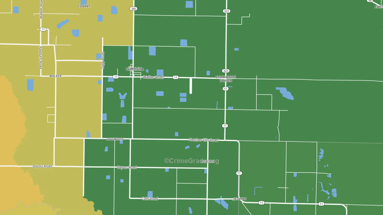 Griffithville, AR Map of Assault Rates