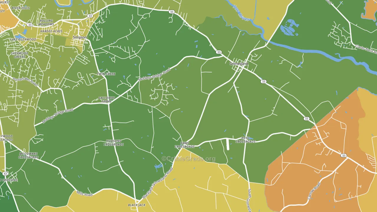 Grimesland, NC Map of Assault Rates