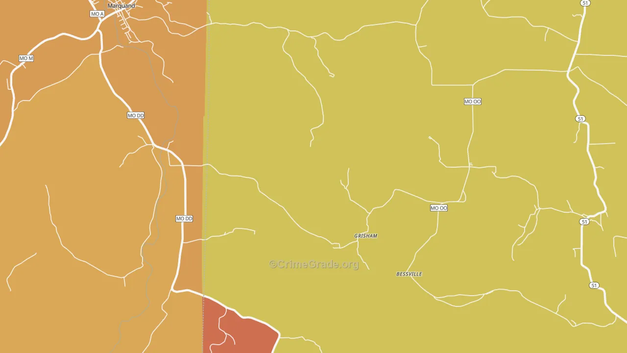 Grisham, MO Map of Assault Rates