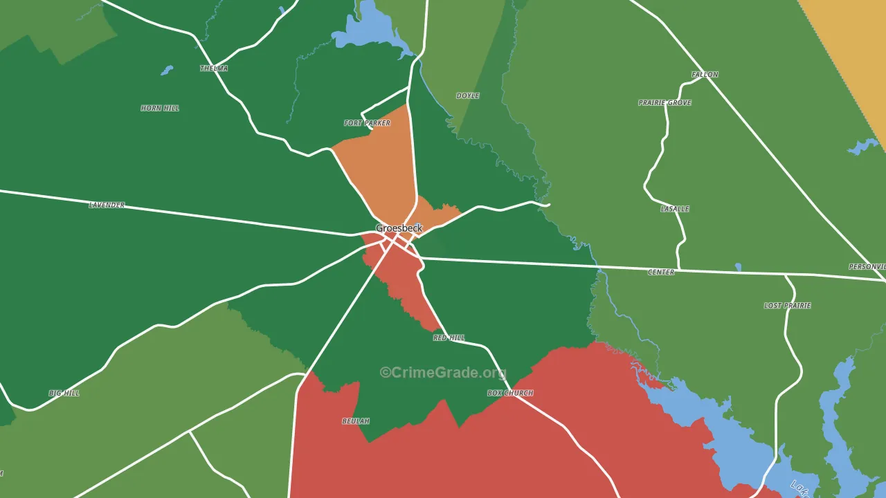 Groesbeck, TX Map of Assault Rates