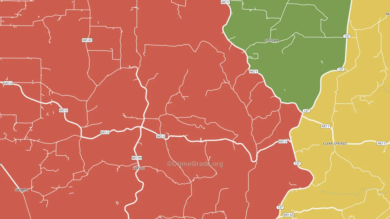 Grogan, MO Map of Assault Rates