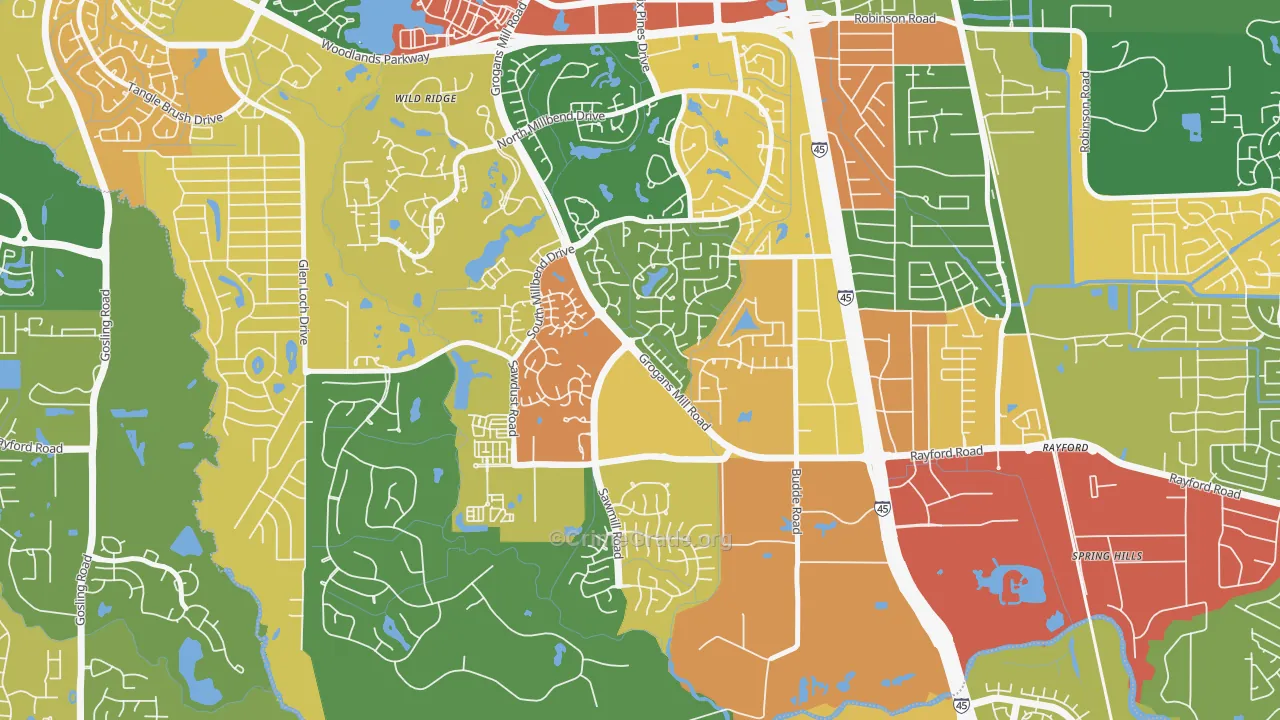 Grogan's Mill, The Woodlands, TX Map of Assault Rates