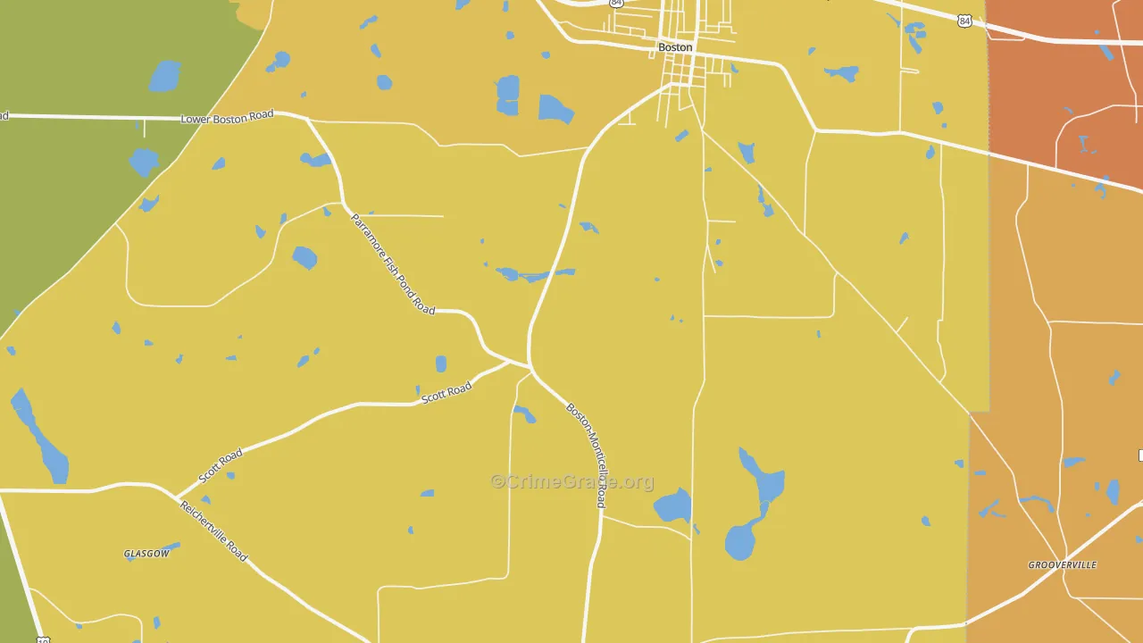 Grooverville, GA Map of Assault Rates