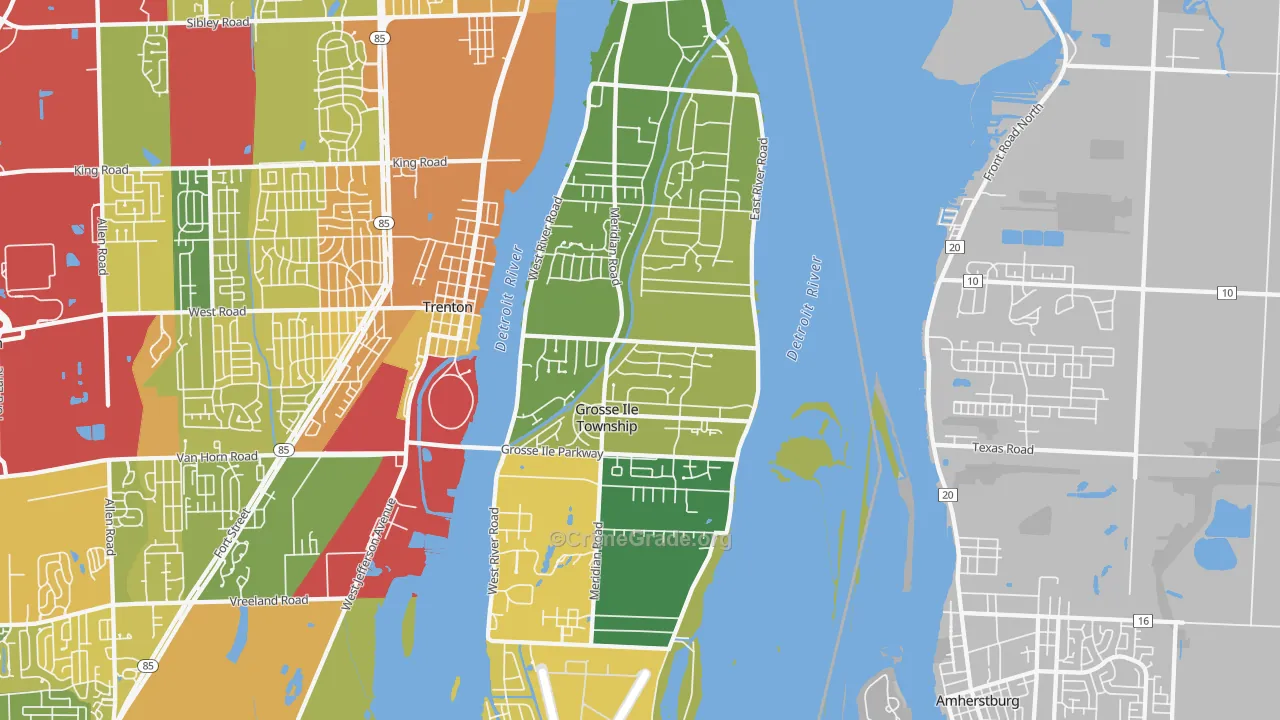 Grosse Ile, MI Map of Assault Rates