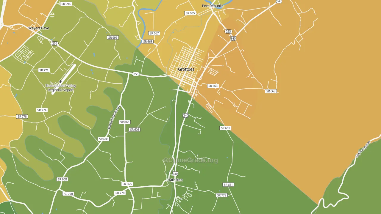 Grottoes, VA Map of Assault Rates
