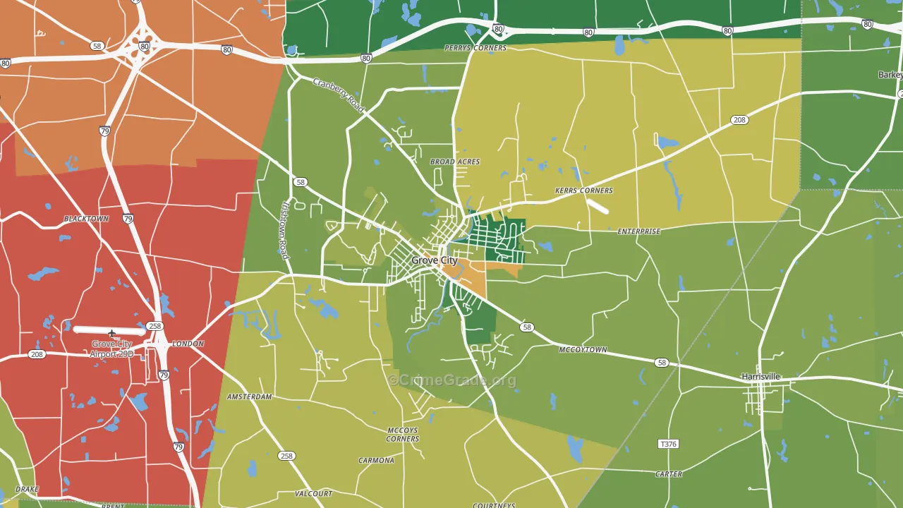 Grove City, PA Map of Assault Rates