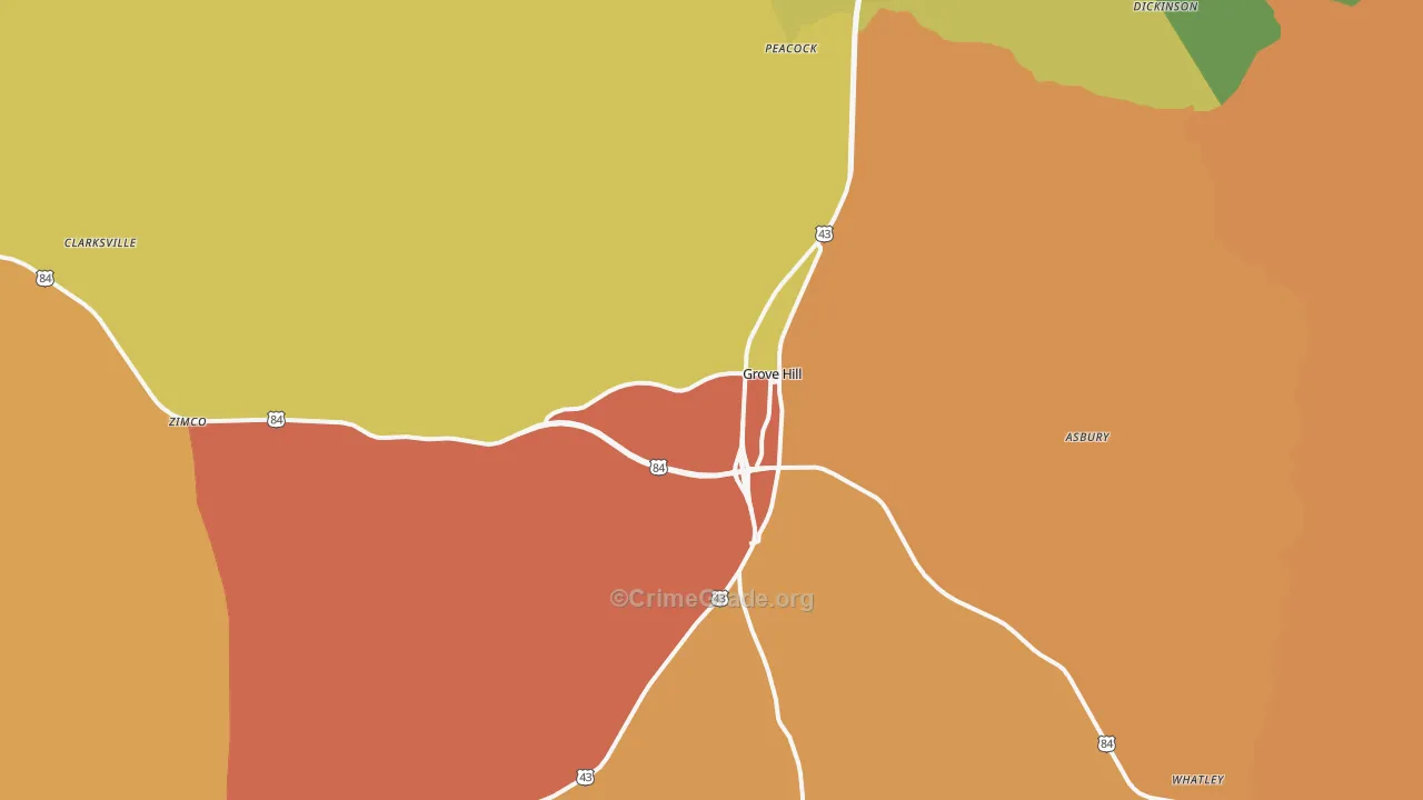 Grove Hill, AL Map of Assault Rates
