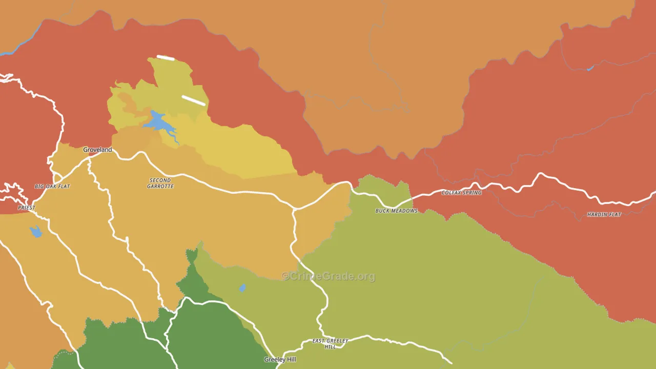 Groveland, CA Map of Assault Rates