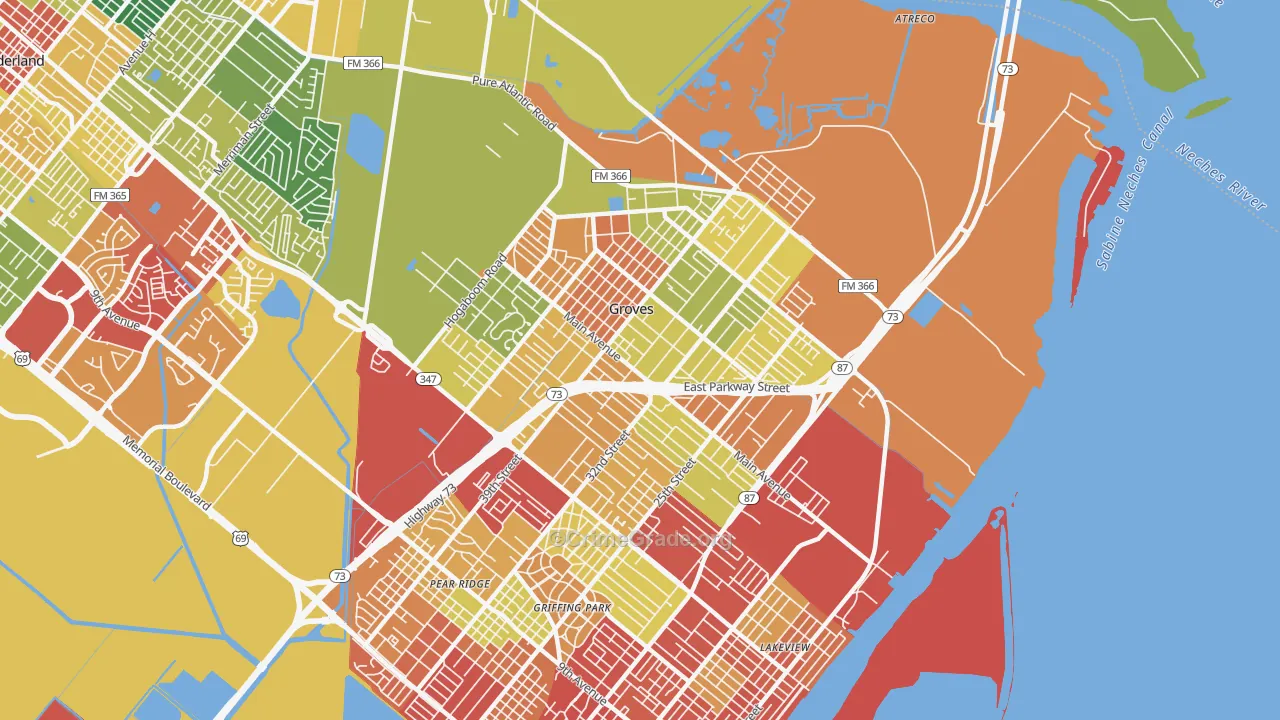 Groves, TX Map of Assault Rates