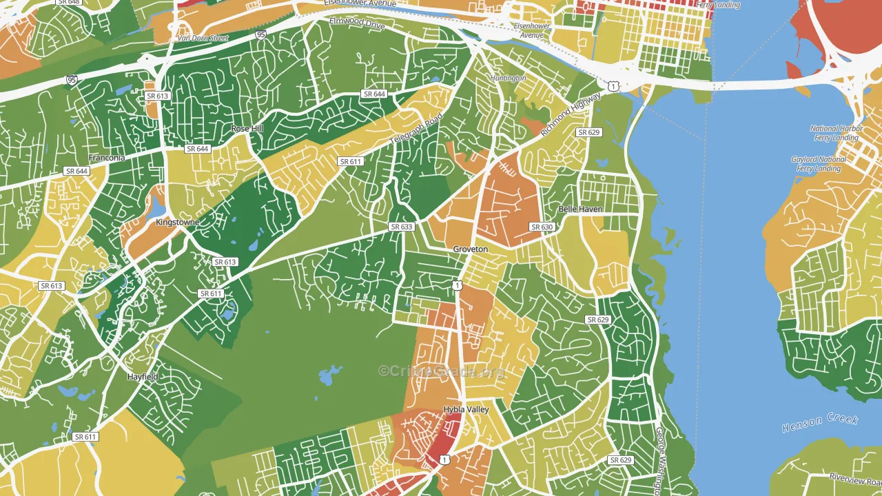 Groveton, Alexandria, VA Map of Assault Rates