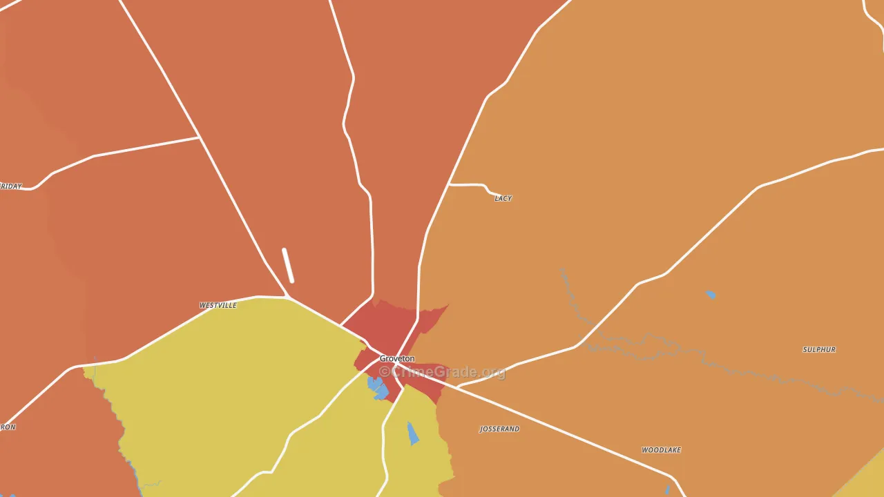 Groveton, TX Map of Assault Rates