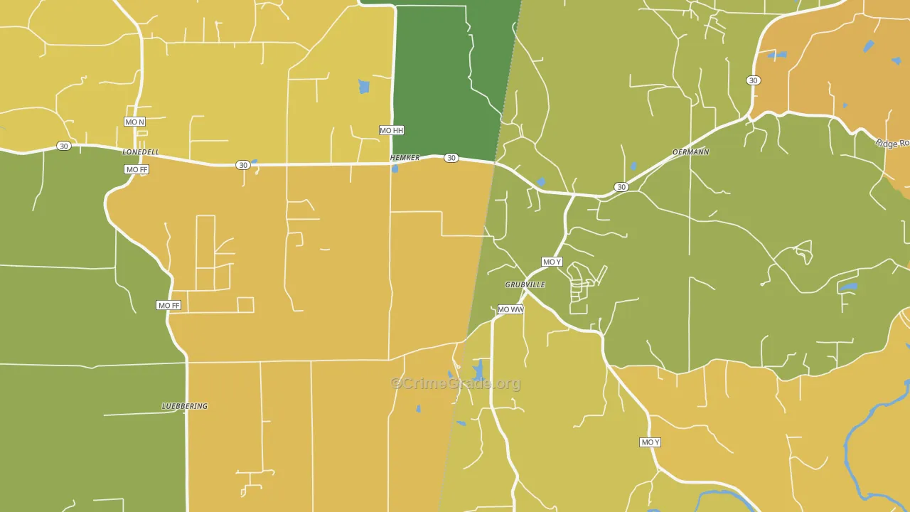 Grubville, MO Map of Assault Rates