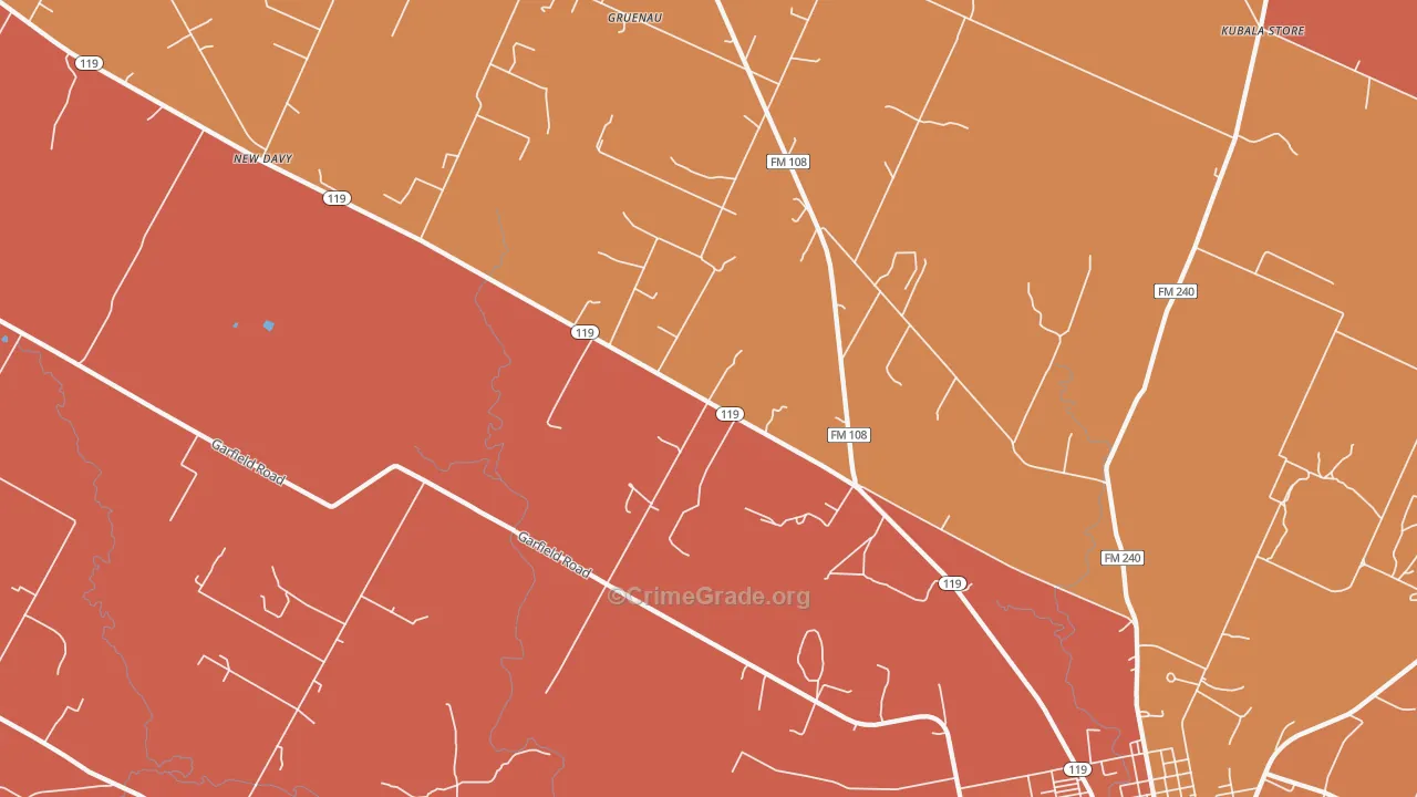 Gruenau, TX Map of Assault Rates