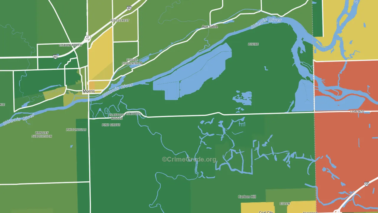 Grundy County, IL Map of Assault Rates