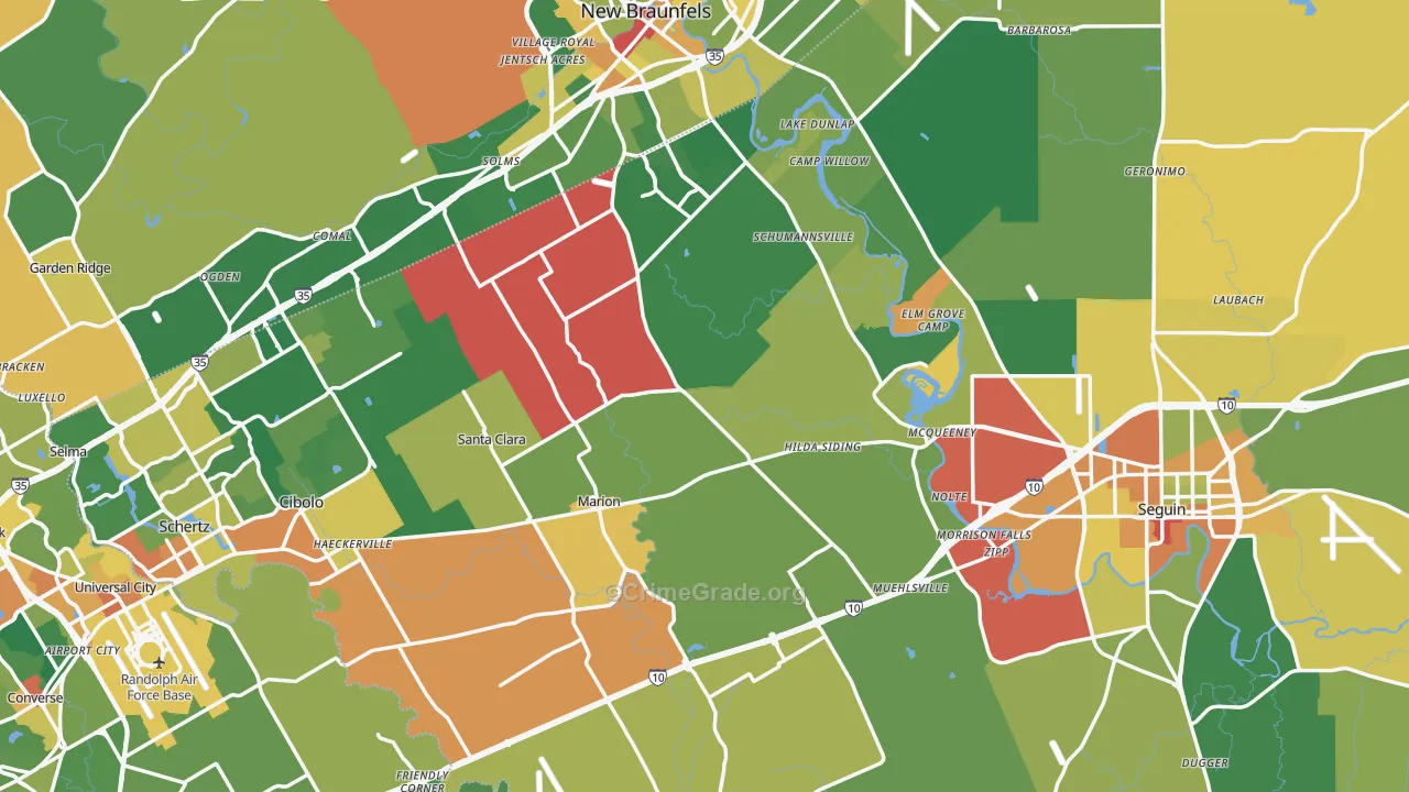 Guadalupe County, TX Map of Assault Rates