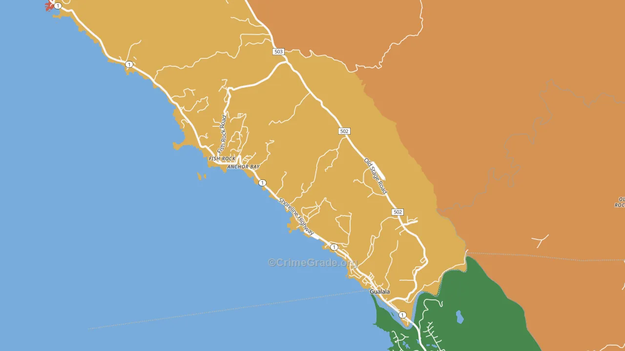 Gualala, CA Map of Assault Rates