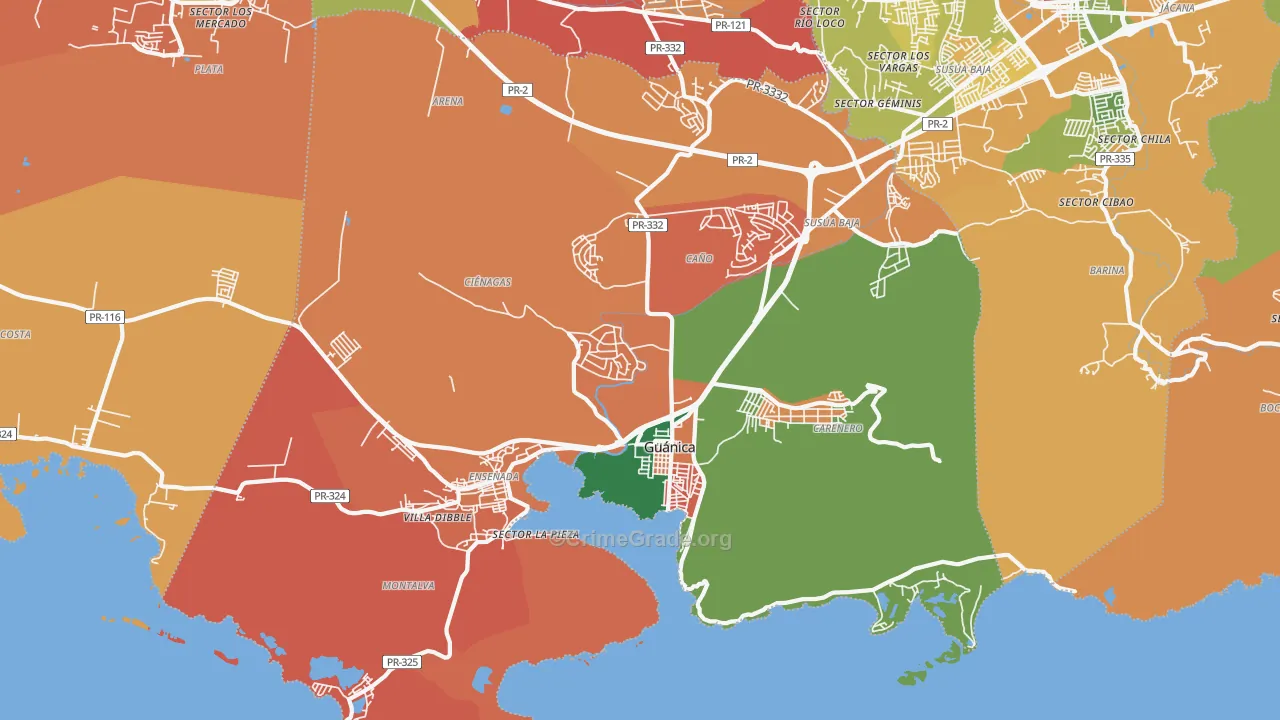 Guanica Municipio, PR Map of Assault Rates