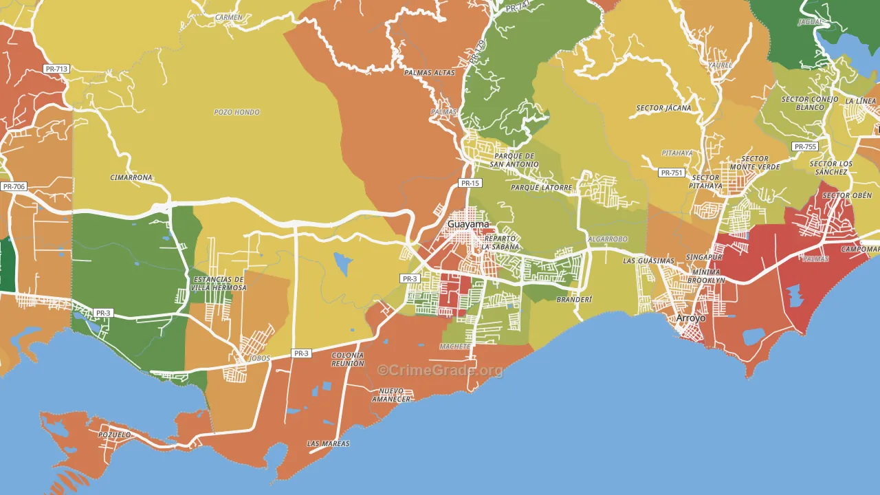 Guayama Municipio, PR Map of Assault Rates