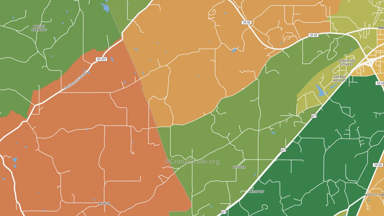 Gudger, TN Map of Assault Rates