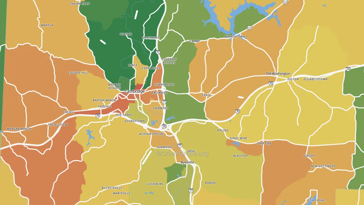 Guernsey County, OH Map of Assault Rates