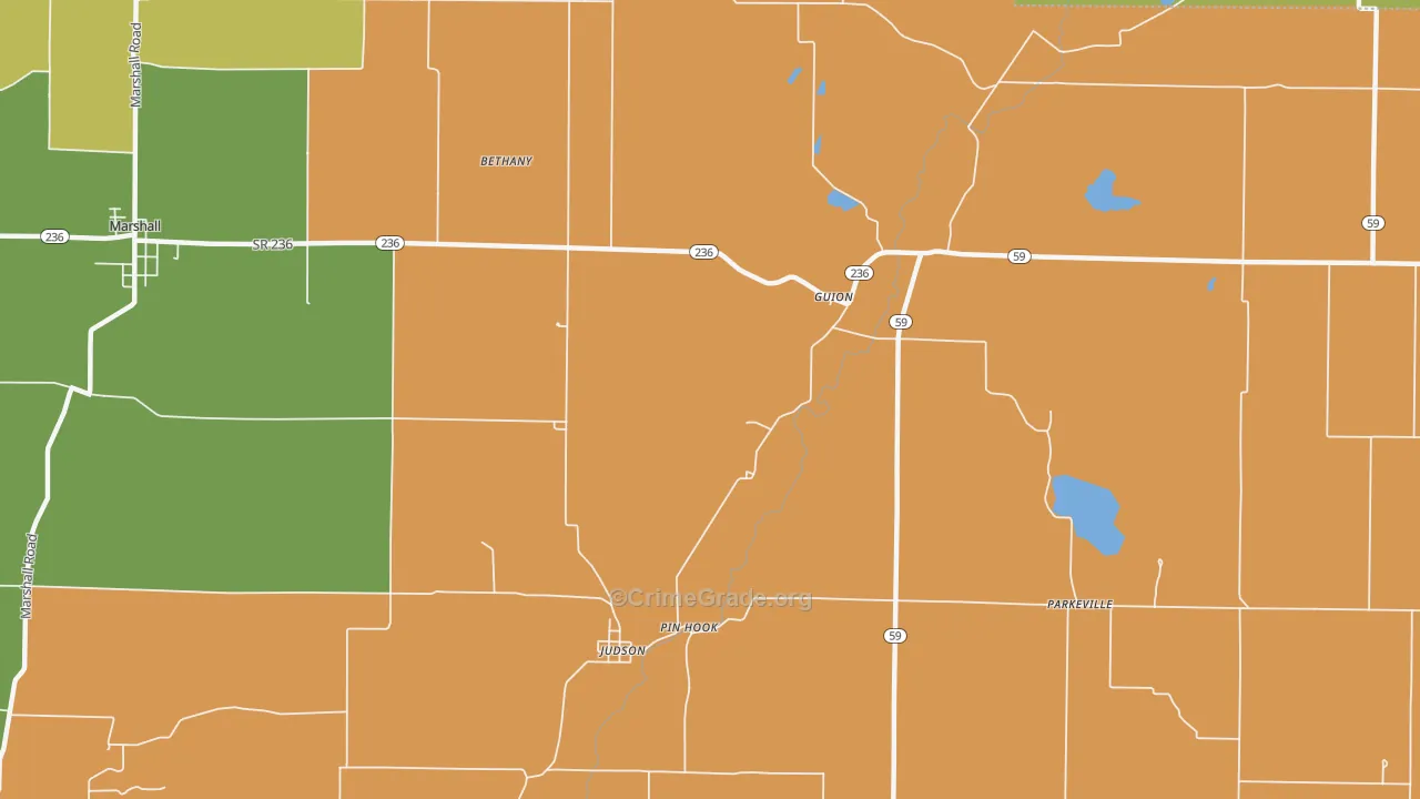 Guion, IN Map of Assault Rates