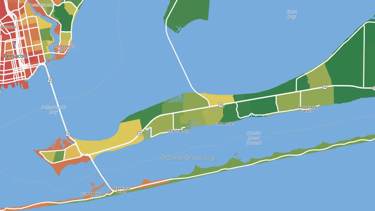 Gulf Breeze, FL Map of Assault Rates