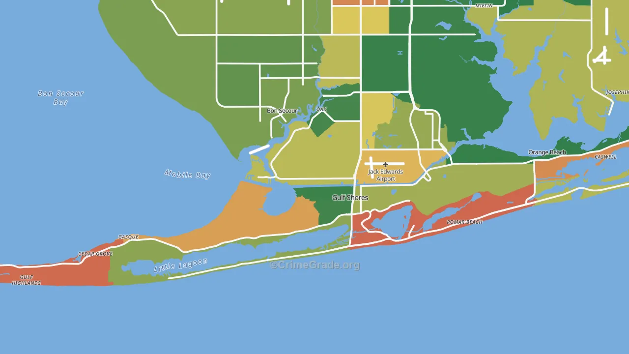 Gulf Shores, AL Map of Assault Rates