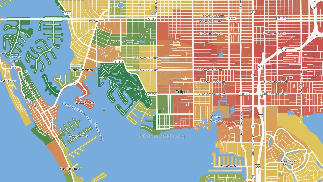 Gulfport, FL Map of Assault Rates
