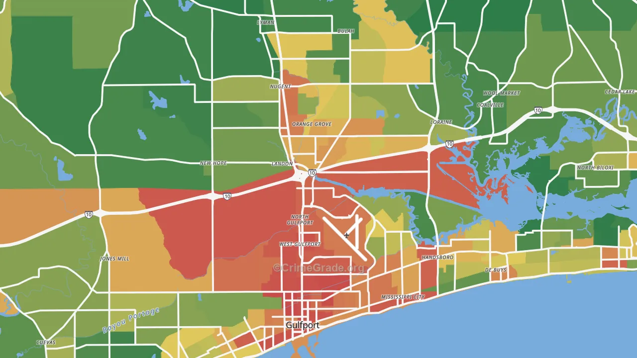 Gulfport, MS Map of Assault Rates