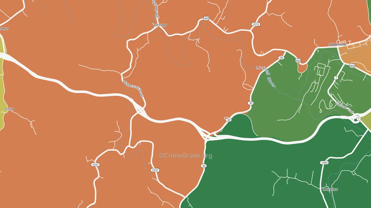 Gullett, KY Map of Assault Rates