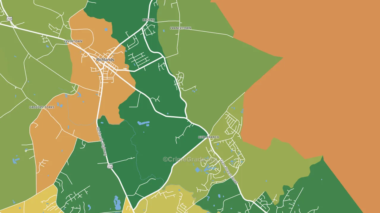 Gum Branch, NC Map of Assault Rates