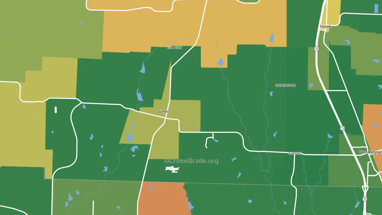 Gunter, TX Map of Assault Rates