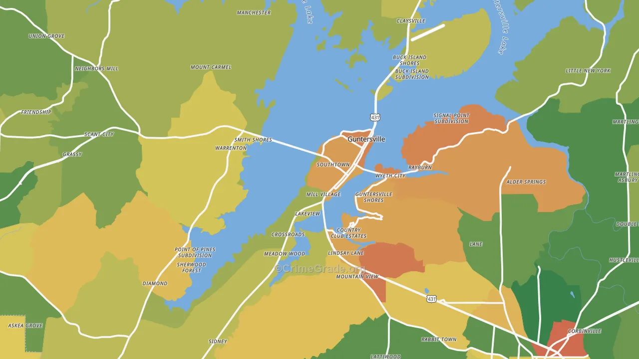 Guntersville, AL Map of Assault Rates