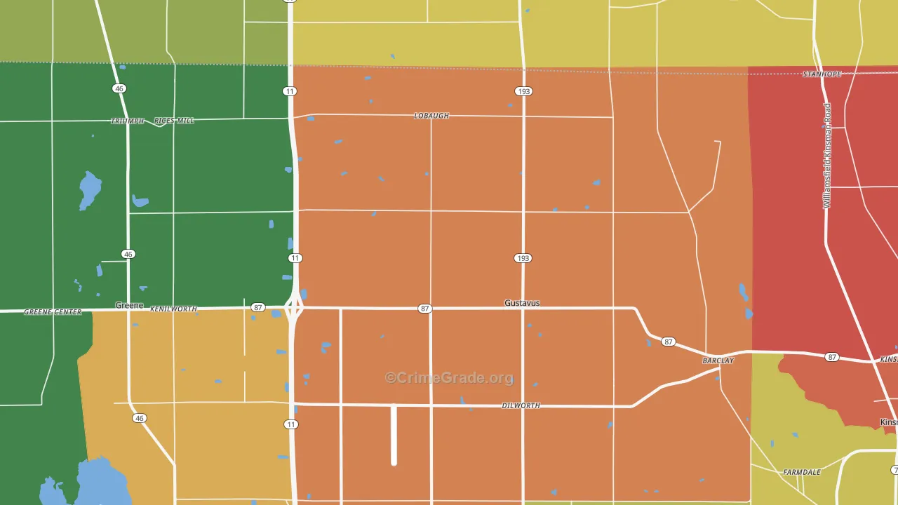 Gustavus, OH Map of Assault Rates