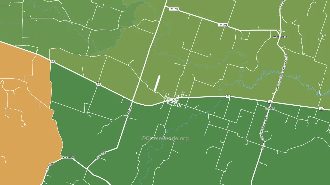Gustine, TX Map of Assault Rates
