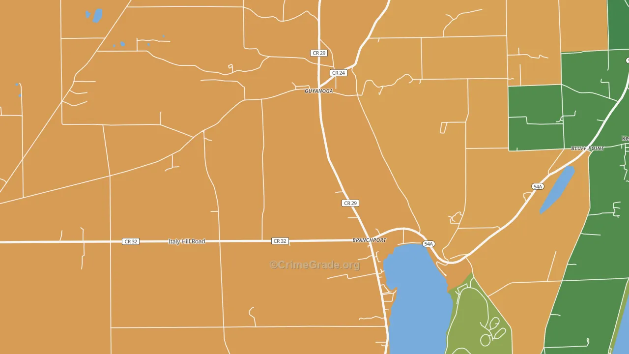 Guyanoga, NY Map of Assault Rates