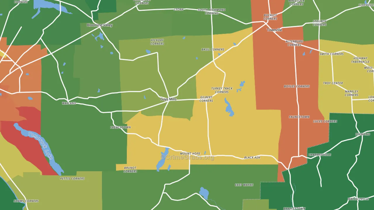 Guys Mills, PA Map of Assault Rates