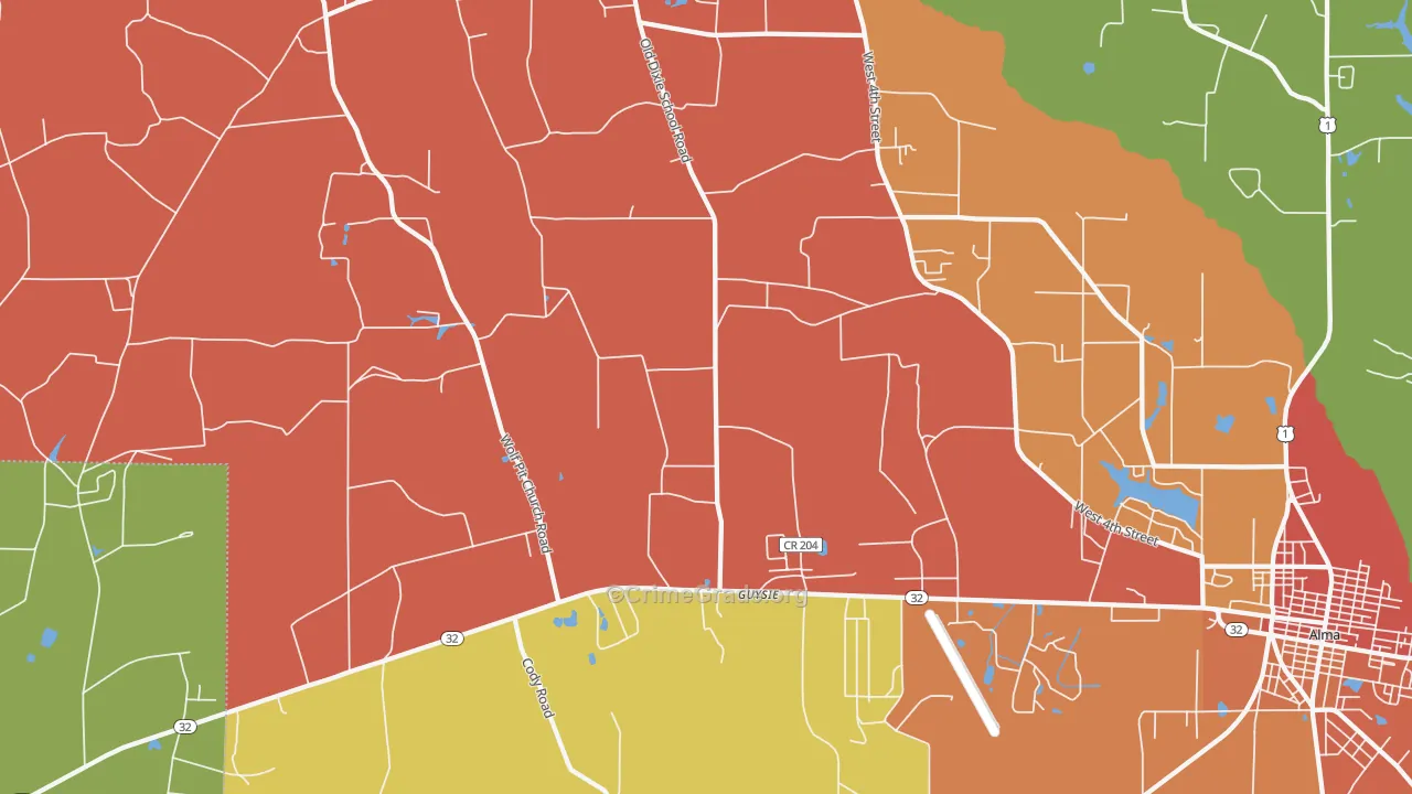 Guysie, GA Map of Assault Rates