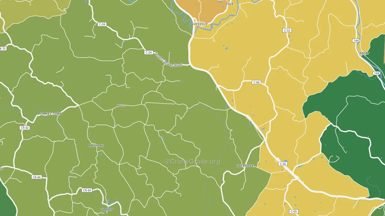 Guysville, OH Map of Assault Rates