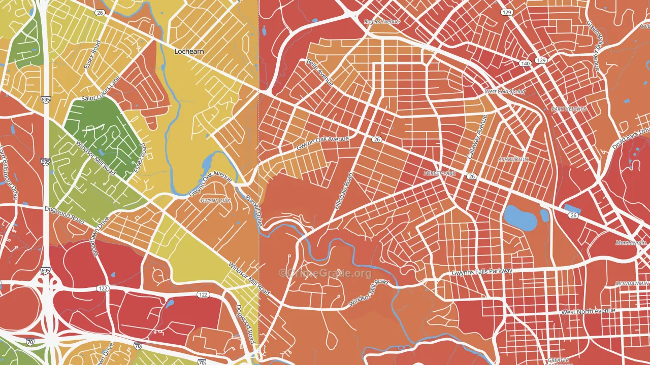 Gwynn Oak, MD Map of Assault Rates